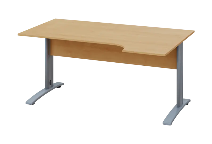 ERK 28 - 164 stůl kancelářský, rohový, pravý, kovová podnož stříbrná, deska 25 mm, široký 1600 mm, javor horský